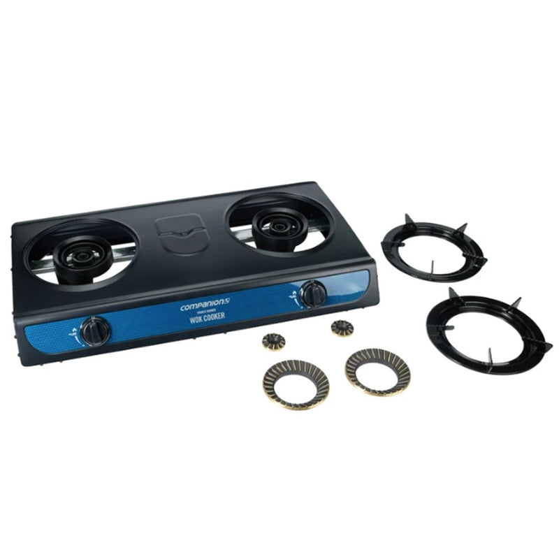 Load image into Gallery viewer, OZTRAIL DOUBLE BURNER WOK COOKER