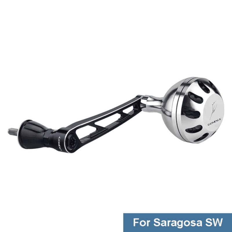 Load image into Gallery viewer, GOMEXUS 70MM ALUMINIUM HANDLE 45MM POWER KNOB BLACK & SILVER SHIMANO