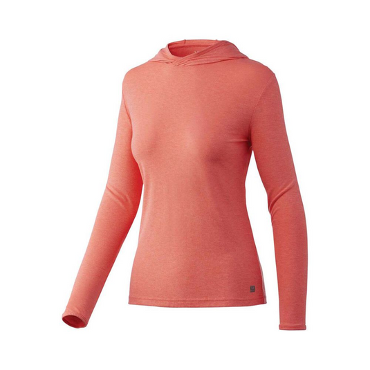 HUK WAYPOINT HOODIE LONG SLEEVE SHIRT WOMENS [CLR:HOT CORAL SZ:LARGE]