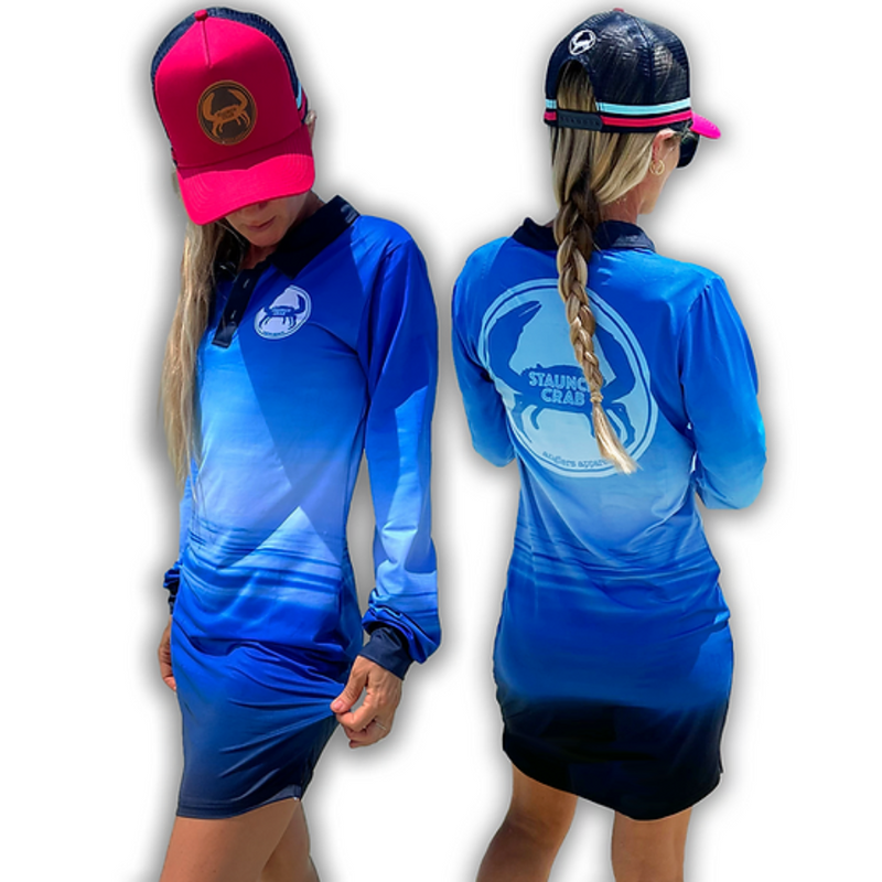 Load image into Gallery viewer, STAUNCH CRAB WOMENS GLASS OUT COLLARED FISHING DRESS LONG SLEEVE [SZ:X-LARGE]
