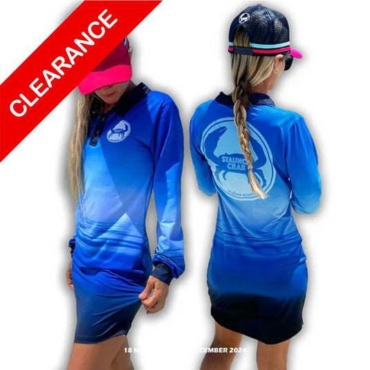 STAUNCH CRAB WOMENS GLASS OUT COLLARED FISHING DRESS LONG SLEEVE [SZ:2X-LARGE]
