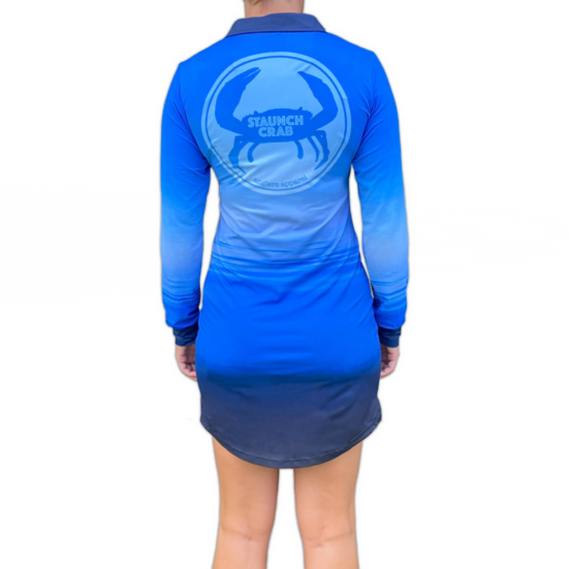 Load image into Gallery viewer, STAUNCH CRAB WOMENS GLASS OUT COLLARED FISHING DRESS LONG SLEEVE [SZ:2X-LARGE]
