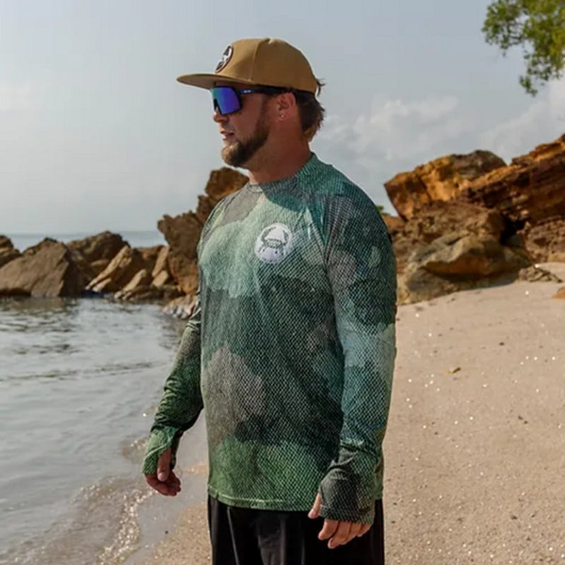 Load image into Gallery viewer, STAUNCH CRAB MENS SINIK GREEN UPF50+ LONG SLEEVE FISHING SHIRT [SZ:LARGE]
