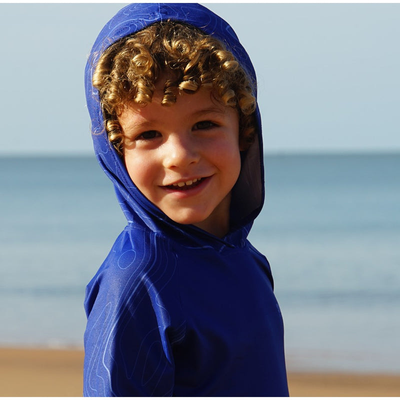 Load image into Gallery viewer, STAUNCH CRAB NAVY CONTOUR UPF50+ HOODED LONG SLEEVE FISHING SHIRT KIDS [SZ:6]
