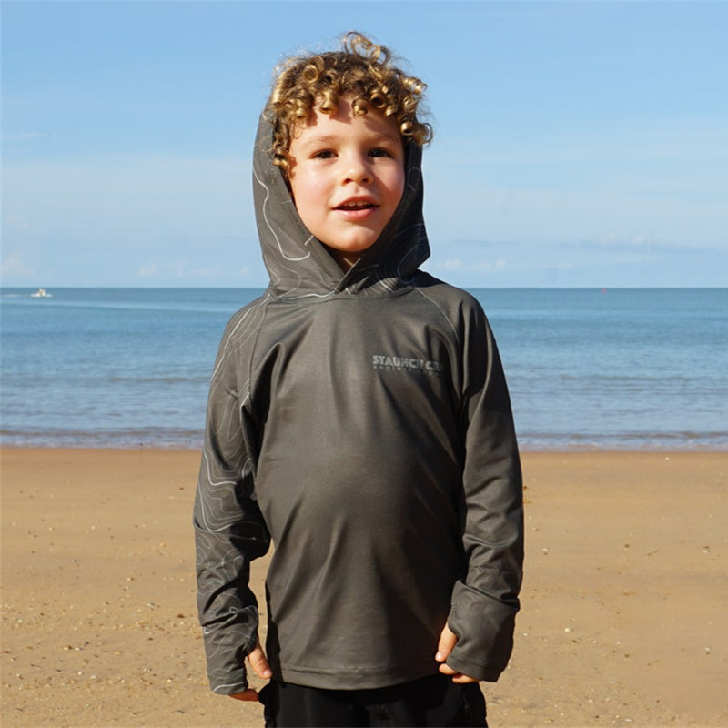 Load image into Gallery viewer, STAUNCH CRAB KIDS KHAKI CONTOUR HOODED UPF50+ LONG SLEEVE FISHING SHIRT [SZ:10]
