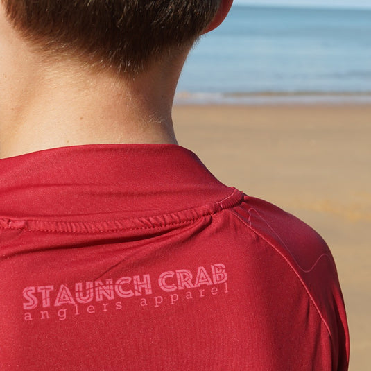 STAUNCH CRAB KIDS RED CONTOUR UPF50+ LONG SLEEVE FISHING SHIRT [SZ:12]