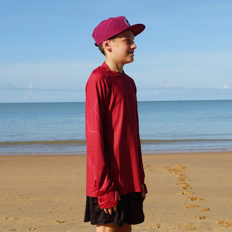 Load image into Gallery viewer, STAUNCH CRAB KIDS RED CONTOUR UPF50+ LONG SLEEVE FISHING SHIRT [SZ:12]
