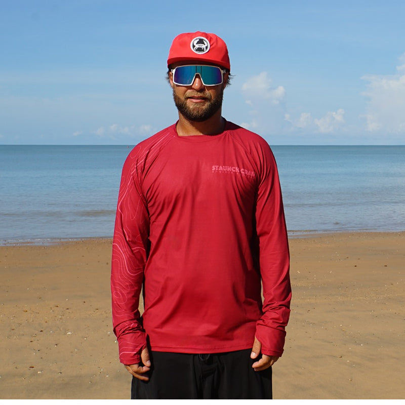 Load image into Gallery viewer, STAUNCH CRAB MENS RED CONTOUR UPF50+ LONG SLEEVE FISHING SHIRT MENS [SZ:SMALL]
