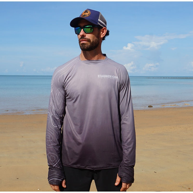 Load image into Gallery viewer, STAUNCH CRAB MENS GREY CONTOUR UPF50+ LONG SLEEVE FISHING SHIRT MENS [SZ:SMALL]
