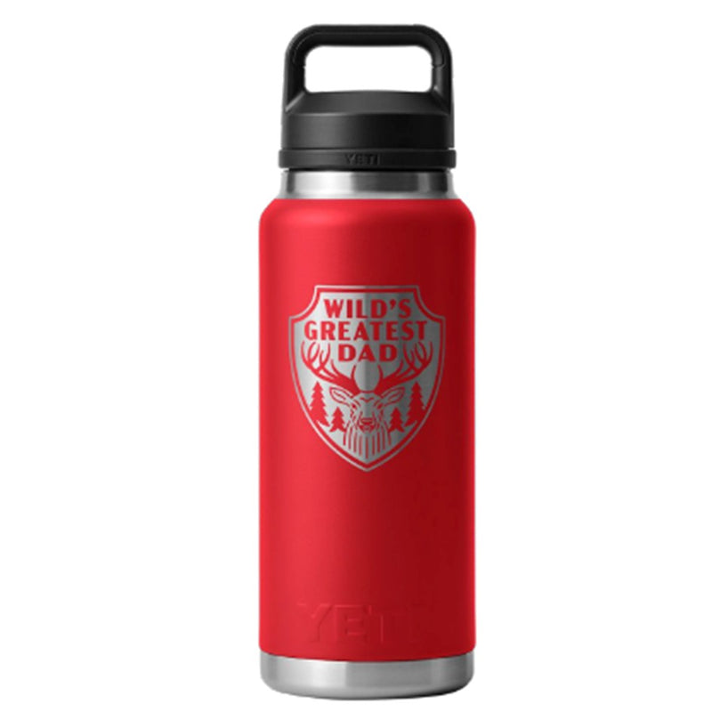 Load image into Gallery viewer, YETI RAMBLER BOTTLE 36OZ WILDS GREATEST DAD [CLR:RESCUE RED]
