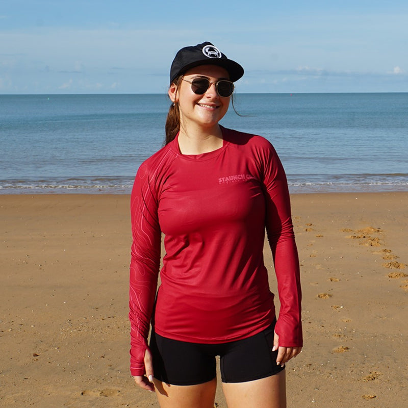 Load image into Gallery viewer, STAUNCH CRAB WOMENS RED CONTOUR UPF50+ LONG SLEEVE FISHING SHIRT [SZ:LARGE]
