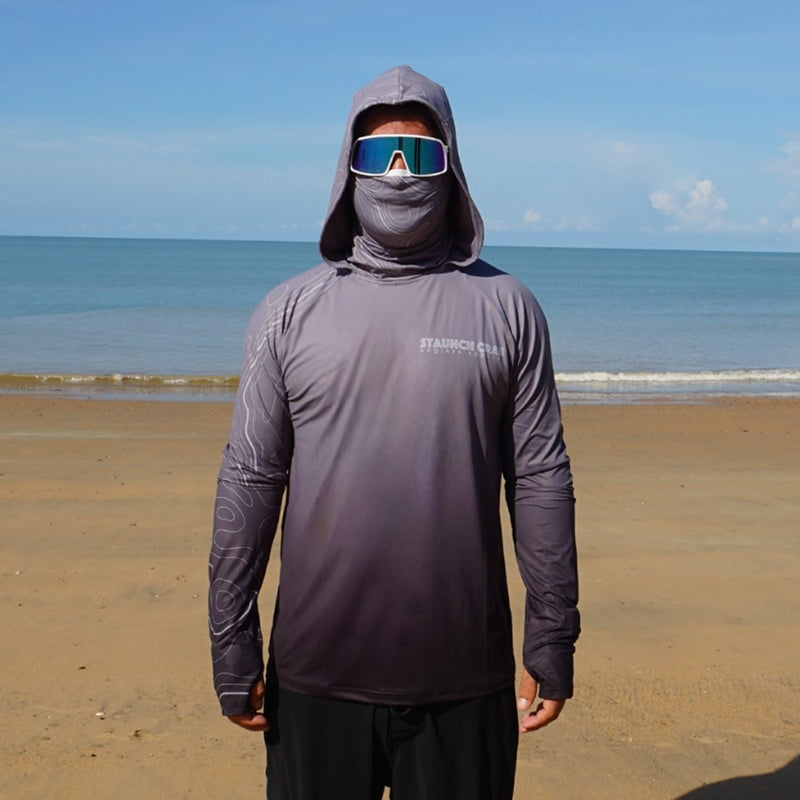 Load image into Gallery viewer, STAUNCH CRAB MENS GREY CONTOUR UPF50+ SAMURAI LONG SLEEVE FISHING SHIRT [SZ:MEDIUM]
