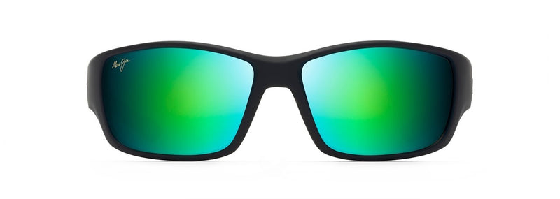 Load image into Gallery viewer, MAUI JIM LOCAL KINE SUNGLASSES SOFT BLACK WITH DARK TRANSPARENT GREEN AND LIGHT TRANSPARENT GREY THIN GLASS MAUI GREEN

