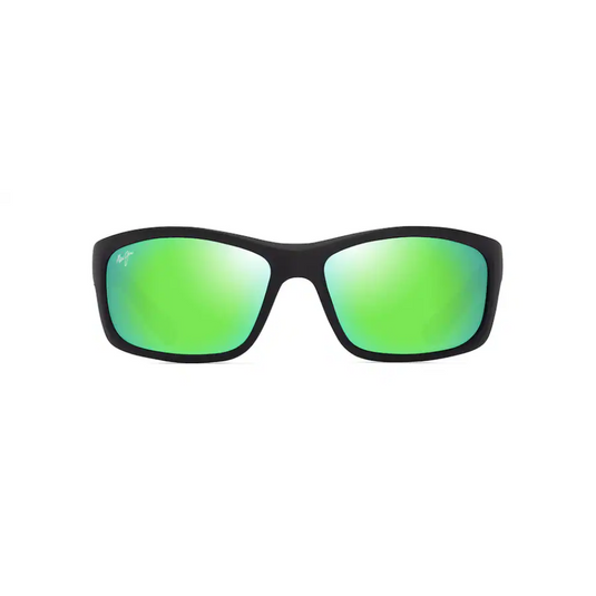 MAUI JIM KANAIO COAST SUNGLASSES MATTE BLACK/GREEN THIN GLASS MAUIGREEN