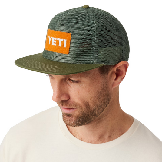 YETI VELCRO BADGE FLAT BRIM MESH HAT OLIVE 