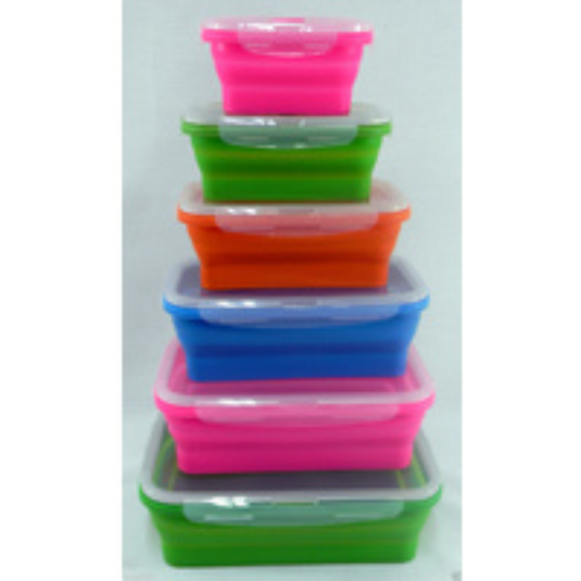 COLLAPSIBLE SET OF 6 SILICONE RECTANGLE STORAGE CONTAINERS