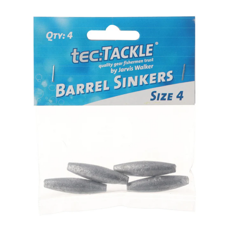 Load image into Gallery viewer, JARVIS WALKER TEC TACKLE BARREL SINKER [SZ:#4 PS:4 PACK]
