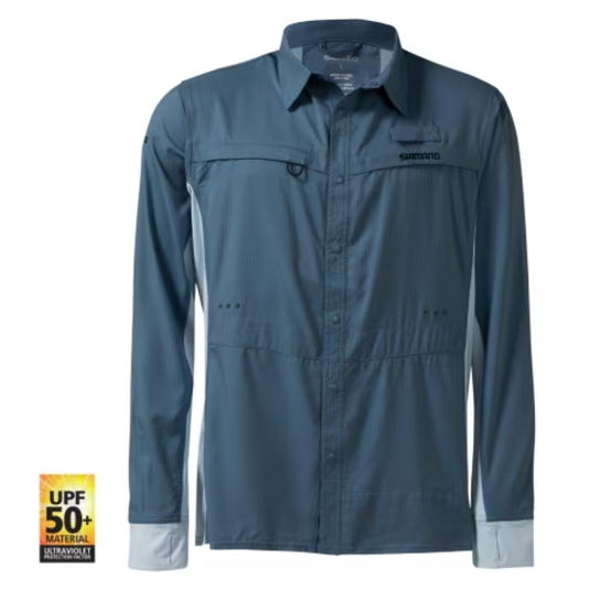 SHIMANO PRO STRETCH VENTED MENS FISHING SHIRT UPF50+ [CLR:NAVY SZ:LARGE]