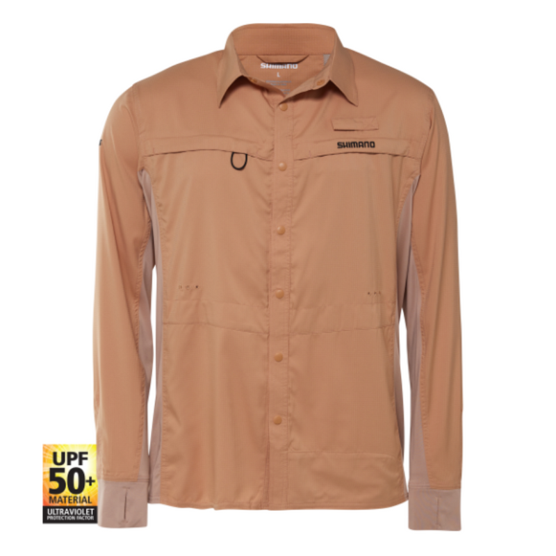 Load image into Gallery viewer, SHIMANO PRO STRETCH VENTED MENS FISHING SHIRT UPF50+ [CLR:BURNT ORANGE SZ:SMALL]
