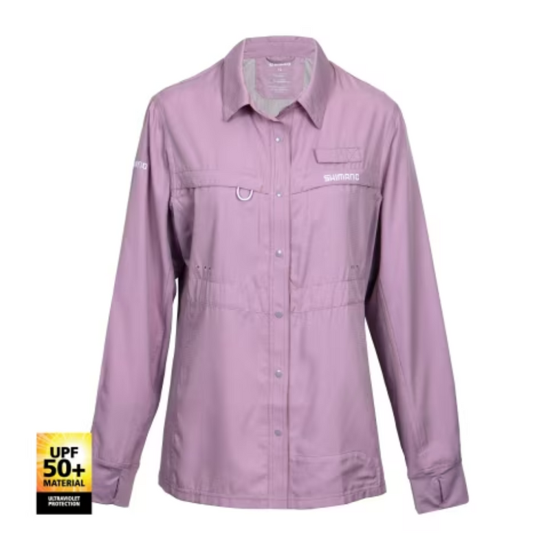 Load image into Gallery viewer, SHIMANO PRO STRETCH VENTED LADIES FISHING SHIRT UPF50+ [CLR:ORCHID HUSH SZ:8]
