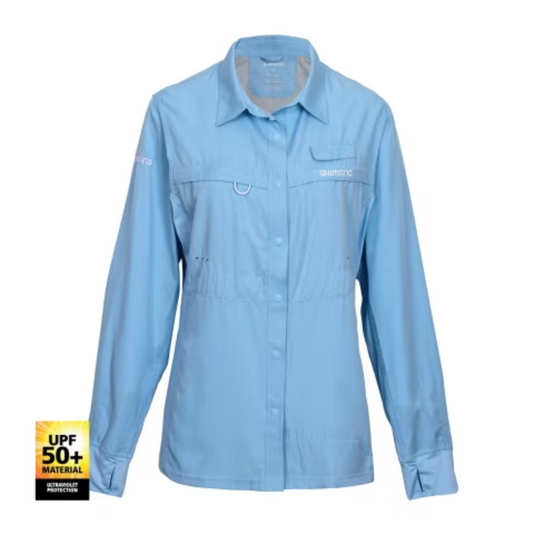 SHIMANO PRO STRETCH VENTED LADIES FISHING SHIRT UPF50+ [CLR:SKY BLUE SZ:8]