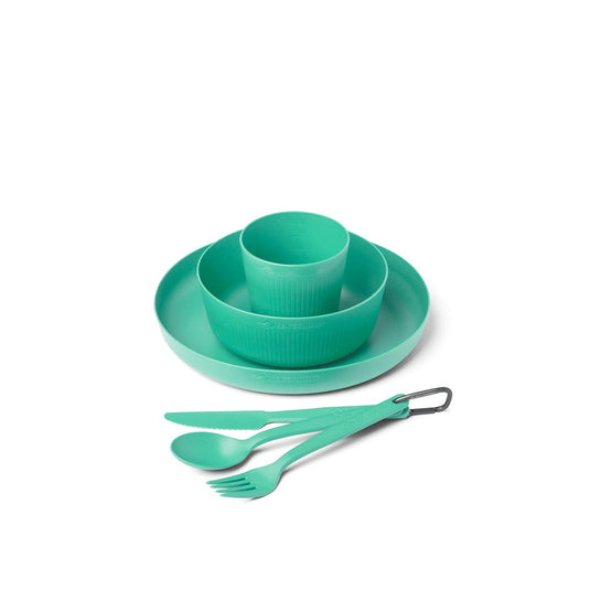 SEA TO SUMMIT CAMP DINNERWARE SET WITH MESH SACK 6 PIECES [CLR:CABBAGE LIGHT GREEN]