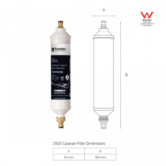 PURETEC CARAVAN INLINE FILTER WITH BRASS HOSE CONNECTORS