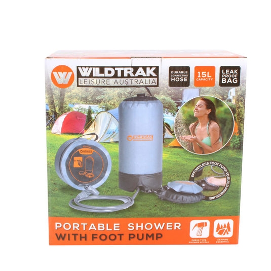 WILDTRAK HEAVY DUTY 15L PORTABLE SHOWER BAG WITH FOOT PUMP