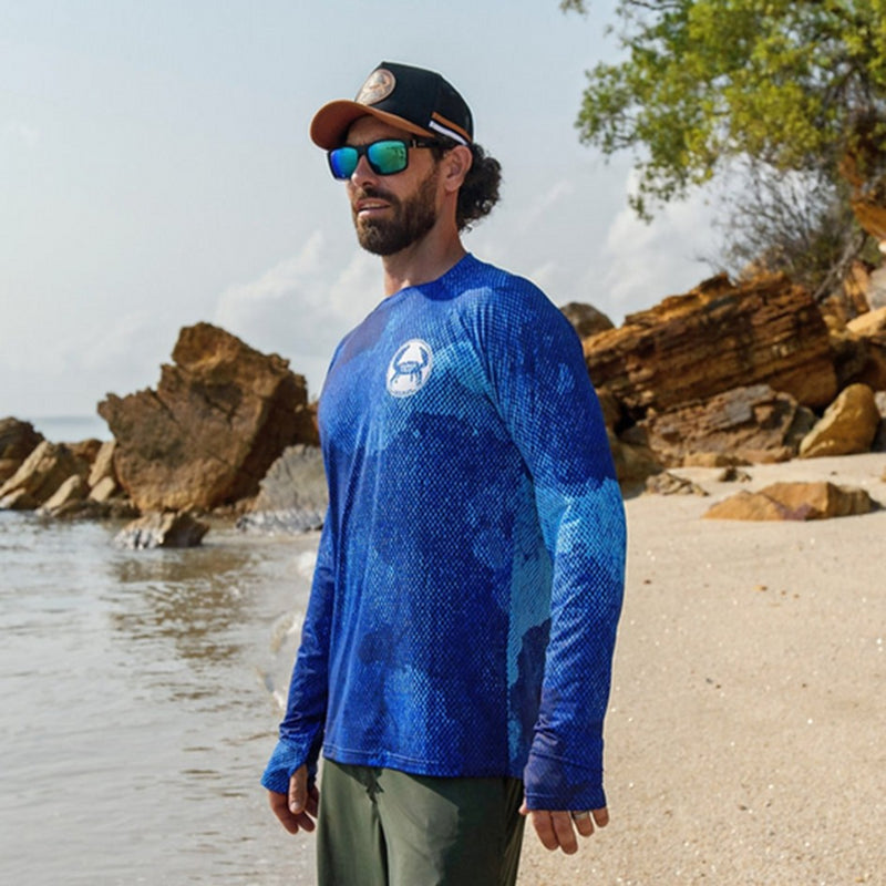 Load image into Gallery viewer, STAUNCH CRAB MENS SINIK BLUE UPF50+ LONG SLEEVE FISHING SHIRT [SZ:MEDIUM]
