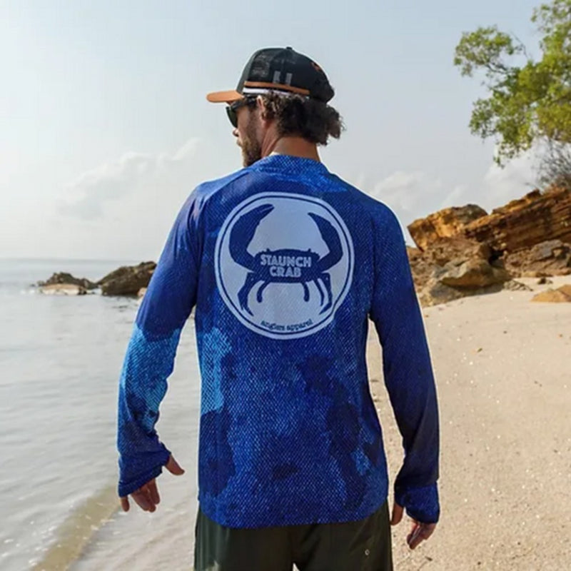 Load image into Gallery viewer, STAUNCH CRAB MENS SINIK BLUE UPF50+ LONG SLEEVE FISHING SHIRT [SZ:MEDIUM]
