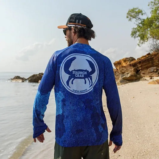 STAUNCH CRAB MENS SINIK BLUE UPF50+ LONG SLEEVE FISHING SHIRT [SZ:X-LARGE]