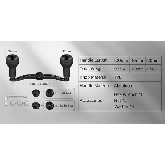 GOMEXUS 100MM ALUMINIUM BAITCAST HANDLE TPE 27MM [SZ:8X5 BLACK CLR:BLACK & PURPLE]