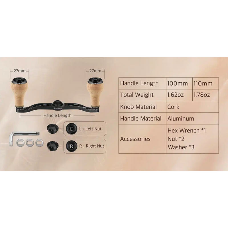 Load image into Gallery viewer, GOMEXUS 100MM ALUMINIUM BAITCAST HANDLE CORK 27MM [SZ:8X5 CLR:SILVER]
